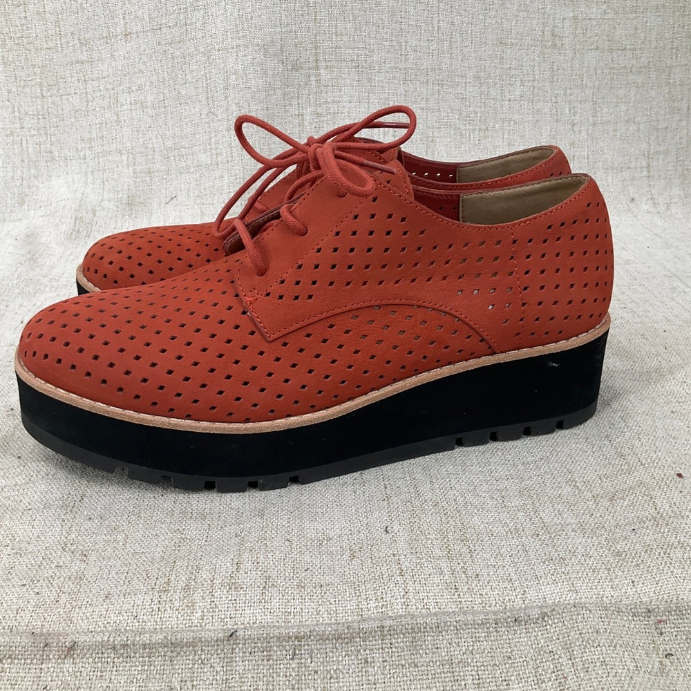 Eileen Fisher Platform Oxford Women 8 Orange Perforated Suede Flatform Classic - Picture 4 of 7